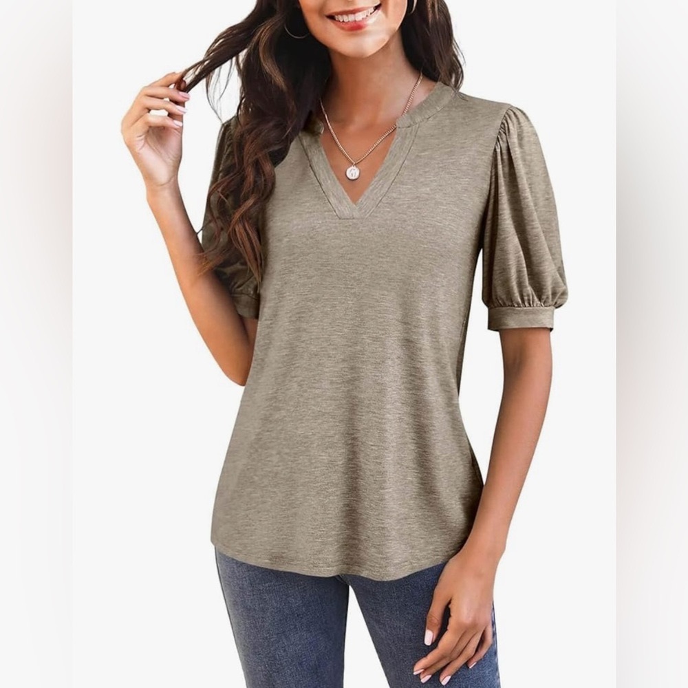 T58‎ NIB Imily Bela V Neck Casual Puff Sleeve Loose Fit T Shirt Blouse - Size: M